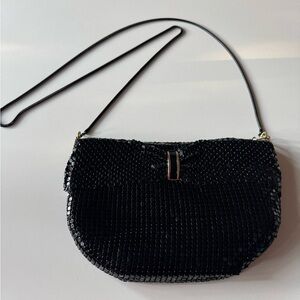 Elegant Vintage 80’s Black and Gold Bow Sequin Shoulder Bag